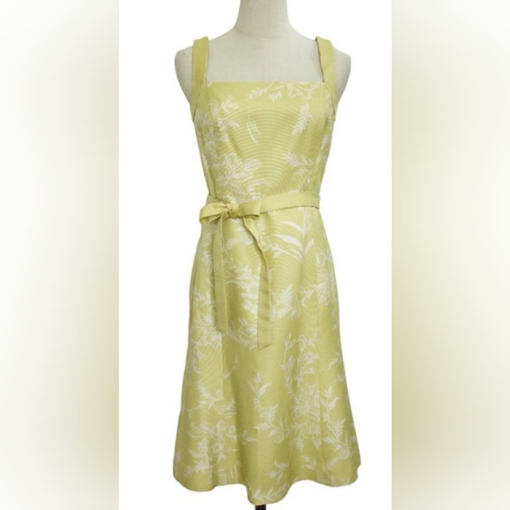 Ann Taylor Petites Chartreuse Floral Print Silk A-line Dress, Size 8P